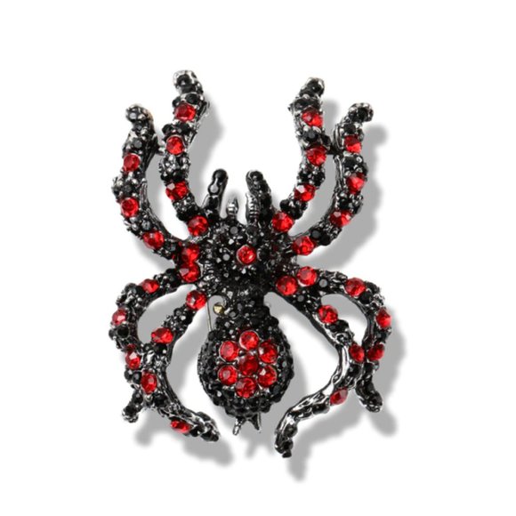 Large Black Red Spider Crystal Rhinestone Brooch - Picture 5 of 9